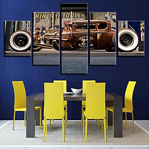 yuanjun Puzzle 5 TLG Kunstdruck Modern Wandbilder Design Tapete Eingerahmt Bilder Drucke Leinwand Wandkunst Wohnkultur Gem?Lde Poster Mehrteilig XXL Retro Vintage Sportwagen Poster von yuanjun