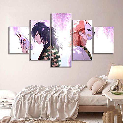 yuanjun Wanddekoration Design Wandbild 5 Teilig Premium Poster Stilvolles Set Mit Passenden Bilder Als Wohnzimmer Deko Bilderrahmen Leinwandbild Cartoon Demon Slayer Wandkunst von yuanjun