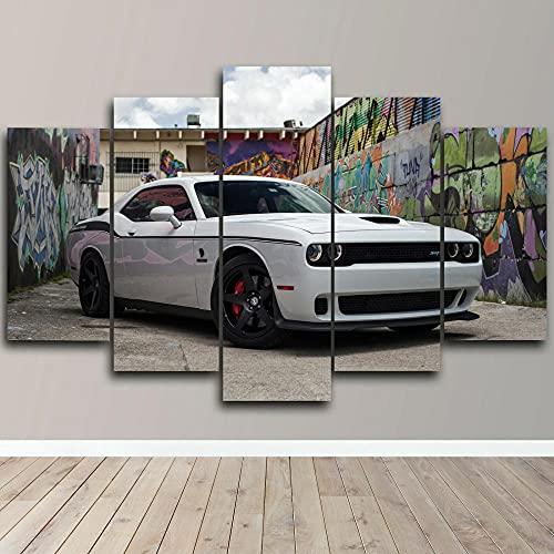 yuanjun Wanddekoration Design Wandbild 5 Teilig Premium Poster Stilvolles Set Mit Passenden Bilder Als Wohnzimmer Deko Bilderrahmen Leinwandbild Challenger Hellcat SRT Auto von yuanjun