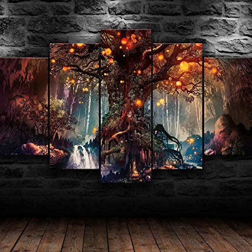 yuanjun Wanddekoration Design Wandbild 5 Teilig Premium Poster Stilvolles Set Mit Passenden Bilder Als Wohnzimmer Deko Bilderrahmen Leinwandbild Zauberwald Fantasy von yuanjun