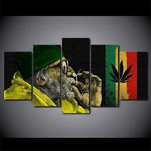 yuanjun Wanddekoration Design Wandbild 5 Teilig Premium Poster Stilvolles Set Mit Passenden Bilder Als Wohnzimmer Deko Leinwandbild Weed Cannabis Marihuana 420 Marihuana Älteres Rauchen von yuanjun