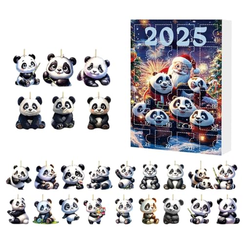 yuchdzexu 24 Tage Panda Weihnachtskalender Advent, 24 Tage Countdown Kalender Panda Ornament 2025, Niedliches Tier 2D Flache Acryl Ornamente für Auto Rückspiegel Weihnachtsbaum Wand Tür Fenster von yuchdzexu
