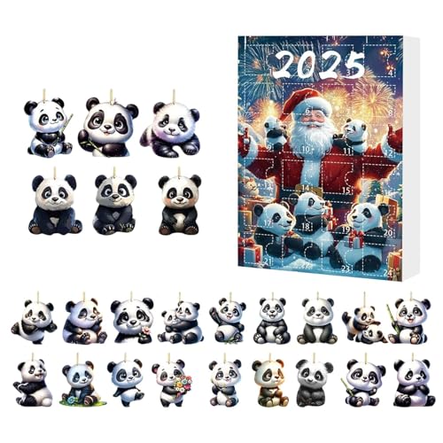 yuchdzexu 24 Tage Panda Weihnachtskalender Advent,24 Tage Countdown Kalender Panda Ornament 2025 | 2D Acryl Flach Tier Charm für Weihnachtsbaum Party Fenster Auto Rückspiegel Tür Wand von yuchdzexu