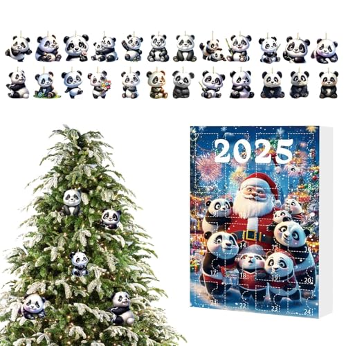 yuchdzexu 24 Tage Panda Weihnachtskalender Advent - 24 Tage Panda Ornament Kalender Count Down 2025 - Niedliche Tier 2D Flache Acryl Ornamente für Auto Rückspiegel Weihnachtsbaum Wand Tür Fenster von yuchdzexu