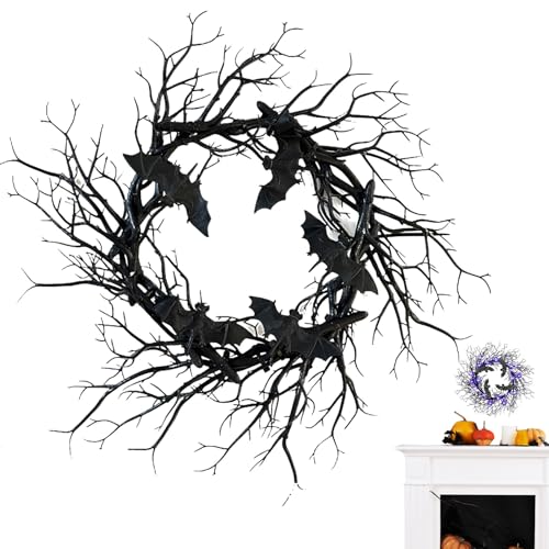 yuchdzexu Halloween-Zweig- , Dekoration, künstlicher schwarzer Zweigkranz mit Fledermäusen, für Innen- und Außenbereich, Zweigdekorationen für Zaun, Haustür, Garten, Hof, Bauernhaus, Baum, Wand yuchdzexu Halloween-Zweig- , Dekoration, künstlicher schwarzer Zweigkranz mit Fledermäusen, für Innen- und Außenbereich, Zweigdekorationen für Zaun, Haustür, Garten, Hof, Bauernhaus, Baum, Wand von yuchdzexu