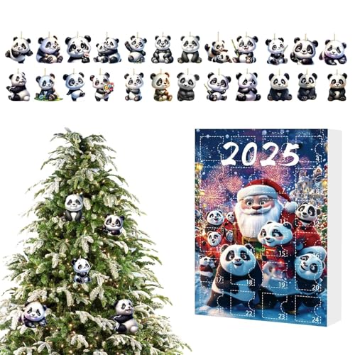 yuchdzexu Panda Weihnachts-Advents-Countdown – 24 Tage, Panda-Ornamente, Countdown-Kalender 2025, niedliches Tier, flache Acryl-Ornamente für Auto-Rückspiegel, Weihnachtsbaum, Wand, Tür, Fenster von yuchdzexu
