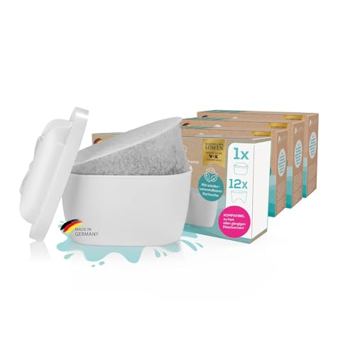 yucona® Wasserfilter Starter-Set für ca. 12 Monate (12 Filter), alle gängigen Filterkannen-Systeme | Wiederverwendbare Kartusche, 96% Plastikersparnis, Aktivkohle aus Kokosnussschalen, Made in Germany von yucona