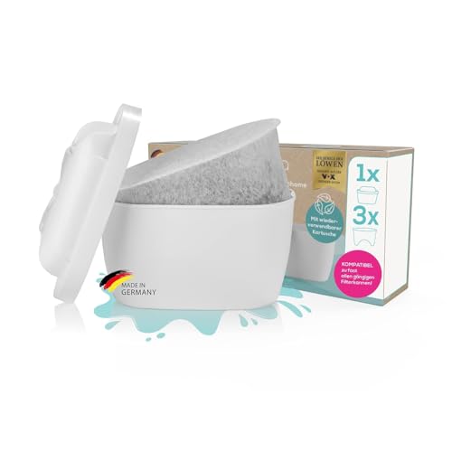 yucona® Wasserfilter Starter-Set für ca. 3 Monate (3 Filter), alle gängigen Filterkannen-Systeme | Wiederverwendbare Kartusche, 96% Plastikersparnis, Aktivkohle aus Kokosnussschalen, Made in Germany von yucona