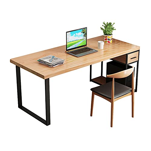 Computertisch, moderner Schreibtisch im minimalistischen Stil aus Kiefernholz, Home-Office-Desktop-PC-Laptop-Schreibtisch mit Schubladen und Hauptschrank, stabiler Schreibtisch, Workstation-Arbeitspl von yudPinn