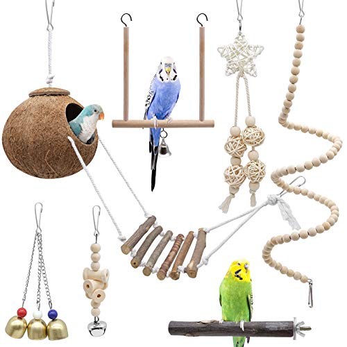 Vogel Papagei Spielzeuge 7 Stück, Kokosnuss Vögel Käfig mit Leiter, Hängend Schwingen Klettern Hängematte Verdrehte Leiter Hölzern Kauen Spielzeug Glocken für Sittiche, Conure, Aras, Finken Vogel Papagei Spielzeuge 7 Stück, Kokosnuss Vögel Käfig mit Leiter, Hängend Schwingen Klettern Hängematte Verdrehte Leiter Hölzern Kauen Spielzeug Glocken für Sittiche, Conure, Aras, Finken von yue