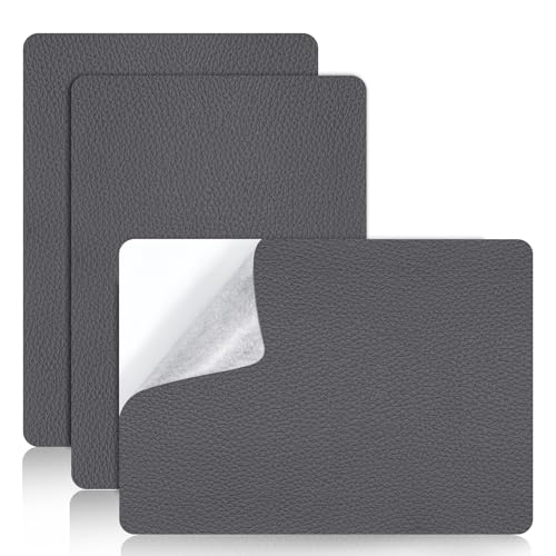 3 Stück Kunstleder Flicken Selbstklebend, 20 x 28 Leder Reparatur Patch, Lederflicken, Lederreparaturset für Autositze Sofas, Handtaschen, Taschen, Möbel (Grau) von yuejuhe