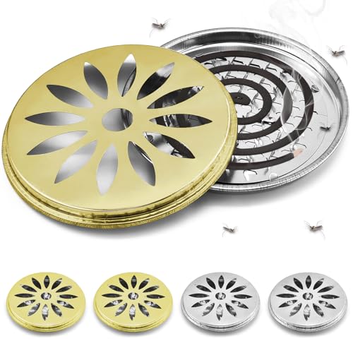 yuejuhe 4 Stück Edelstahl Mückenspirale Halter, Portable Mückenspirale Behälter, Räucherstäbchenhalter Für Outdoor Camping Garten Schlafzimmer (Silber x 2 + Gold x 2) von yuejuhe