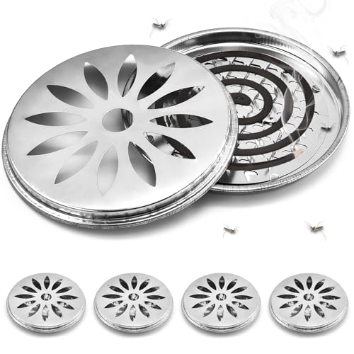 yuejuhe 4 Stück Edelstahl Mückenspirale Halter, Portable Mückenspirale Behälter, Räucherstäbchenhalter Für Outdoor Camping Garten Schlafzimmer (Silber x 4) von yuejuhe