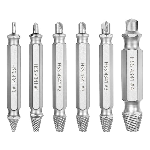 yuejuhe 6 Stück Schraubenausdreher, Schrauben Entferner, Linksausdreher Set, Screw Extractor für Abgelöste, Gebrochene, Beschädigte Schrauben (Silber) von yuejuhe