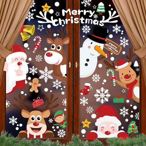 yuejuhe 9 Stück Fensterbilder Weihnachten Selbstklebend, PVC Weihnachts Fensteraufkleber, Fenstersticker Kinder Weihnachtsdeko (A) von yuejuhe
