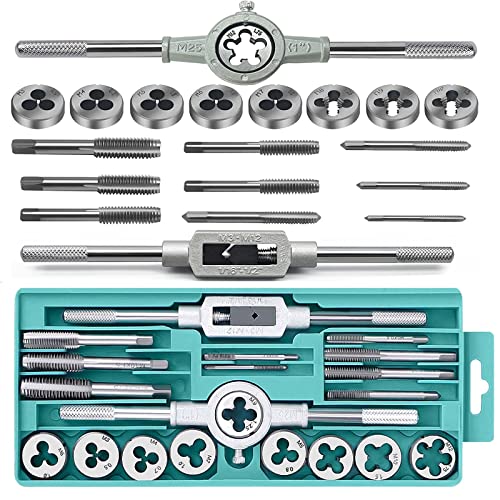 Yuentoen 20-teiliges Gewindeschneider Set,Legiertem Stahl Gewindeschneidsatz Metrisch M3-M12 Gewindebohrer und Schneideisen Set mit Windeisen von yuentoen