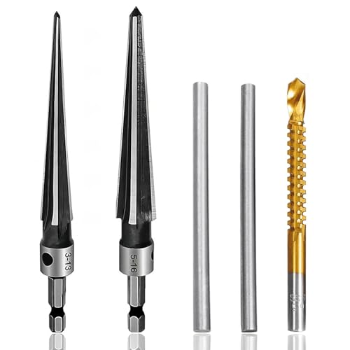 Yuentoen 5 Stück Konische Reibahle,Handreibahlen Konisch, Konische Bohrer 3-13mm und 5-16mm, Sägezahnbohrer,Kegel Handreibahle mit Sechskantschaft für Gitarre Holzarbeiter Bohrwerkzeug von yuentoen