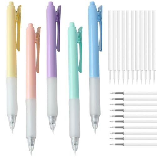 Yuentoen 5 Stück Papierschneid Stift,Bastelmesser Schneidestift,Skalpell Basteln Papierschneidestift mit 20 Ersatzklingen,Craft Messer Cutter,Student Allzweckmesser Stift Retractable für DIY Art Work von yuentoen