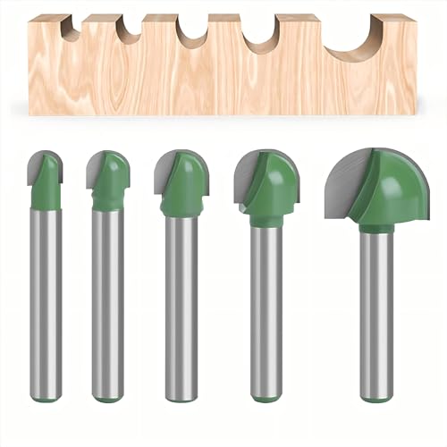 Yuentoen 5 Stücke 6 mm Schaft Oberfräser Hohlkehlfräser,Rund Nase Cove Core Box Fräser kugelfräser Holzbearbeitung Fräser,Hartmetall Rundfräser(Ø 6/8/10/12/18 mm) von yuentoen
