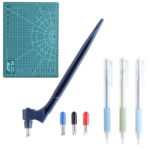 Yuentoen Craft Schneidwerkzeuge Set,8 teiliges Präzisions-Bastelset mit 360°-Drehmesser, 3 Klingen, A4-Schneidematte,2 Schneidstiften - Ideal für DIY Handwerk Scrapbooking von yuentoen