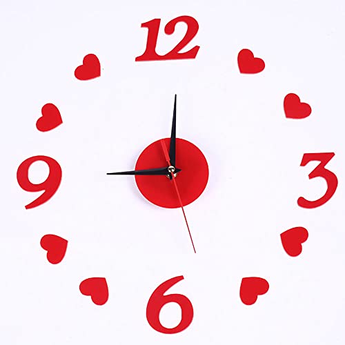 yufana 3D Wandaufkleber Uhren, DIY Wanduhr Moderne Clock, 3D Spiegel Aufkleber Uhr Wandtattoo (rot2) von yufana