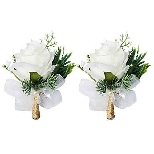 yufana 2 Stück Boutonniere Rose Weiß,Hochzeit Boutonniere Handarbeit Boutonniere Hochzeit Rose Corsage Knopfloch Blumen Künstliche,für Bräutigam Herren Braut Frauen von yufana