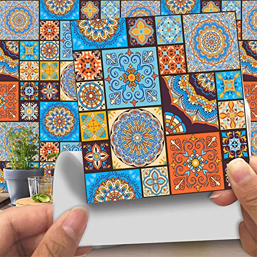 yufana 20 Stück Marokkanische Fliesenaufkleber,Bunt Wandfliese Aufkleber Mosaik Küche Wandaufkleber Tile Style Decals Selbstklebende Vinyl Fliesen Aufkleber,für Küche Wohnzimmer(15x15cm) von yufana