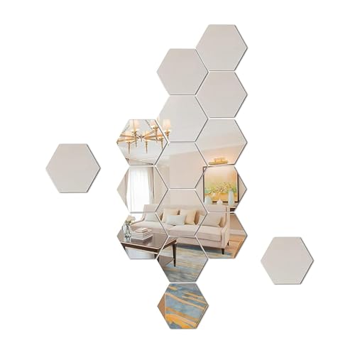 yufana 24 Stück Hexagon Wandspiegel Hexagon-Spiege,Wandaufkleber Hexagon Spiegel Silber Wandbild Sechseckiger Spiegel Wandaufkleber Acryl Hexagon Spiege, füZuhause, Wohnzimmer (Silber4) von yufana