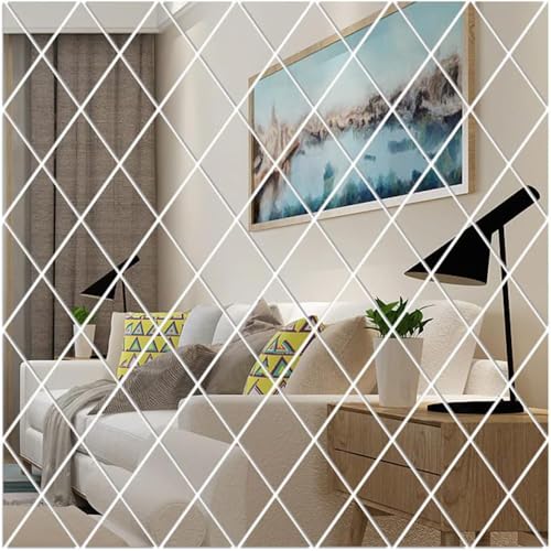 yufana 58 Stück Dreiecke Acryl Wandspiegel, Spiegel Wandaufkleber, 3D Wandaufkleber Deko Spiegel, Ideal fur Die Dekoration Der Dekospiegel fur Wohnzimmer,Schlafzimmer,Badezimmer,KüChe,WäNde(100*100CM) von yufana