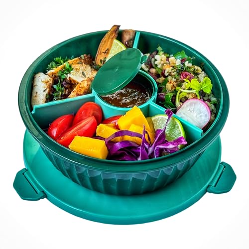 Yumbox Auslaufsichere Poke-Salatschüssel mit herausnehmbarer 3-teiliger Trennwand, integrierter Dipmulde und abnehmbarem Dipbecher, Volumen von 4,2 Tassen, leicht zu öffnen mit drei Riegeln, Grün von yumbox