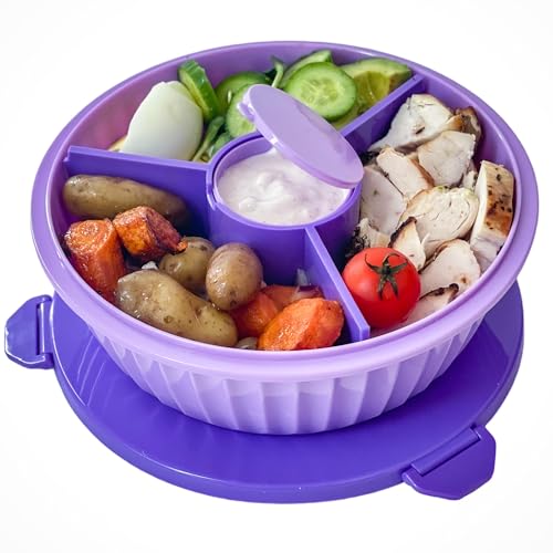 Yumbox Auslaufsichere Poke-Salatschüssel mit herausnehmbarer 3-teiliger Trennwand – Volumen 4,2 Tassen – BPA-frei, mikrowellengeeignet – leicht zu öffnen mit dreifachen Riegeln (Maui Purple) von yumbox