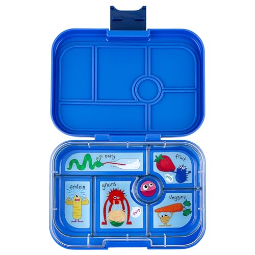 Yumbox Original auslaufsichere Bento-Lunchbox für Kinder, 5 Fächer + Dip-Fach, leicht zu öffnender Riegel, Portionskontrolle, abnehmbares illustriertes Tablett, Alter 3–7 Jahre, Blau (Surf Blue), von yumbox