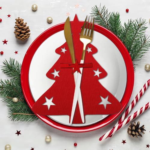 Besteckhalter Weihnachten Filz, Tischdeko Weihnachten, 12pcs Bestecktasche Weihnachten Rot Filz, Weihnachtsbaum-Bestecktasche für Messer, Gabeln Und Löffel, Weihnachtstisch Deko, Weihnachten Party Besteckhalter Weihnachten Filz, Tischdeko Weihnachten, 12pcs Bestecktasche Weihnachten Rot Filz, Weihnachtsbaum-Bestecktasche für Messer, Gabeln Und Löffel, Weihnachtstisch Deko, Weihnachten Party von yumcute
