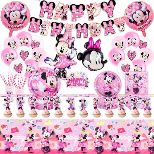 MN2 97PCS Minnie Pappteller Kindergeburtstag,Geburtstag Deko, Geburtstag Geschirr Set,Tortendeko Geburtstag, Becher Servietten Tischdecke Set Partygeschirr Geburtstag Kindergeburtstag für 20 Personen. von yumcute