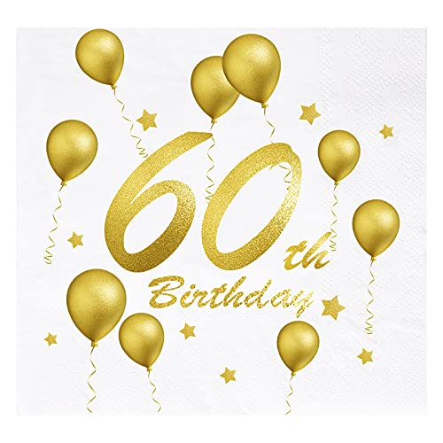 Servietten 60. Geburtstag Gold - 33x33 cm, 20 Stück Happy Birthday für Frau Mann - 60iger Deko Tischdeko Sparkling Celebration Servietten 60. Geburtstag Gold - 33x33 cm, 20 Stück Happy Birthday für Frau Mann - 60iger Deko Tischdeko Sparkling Celebration von yumcute