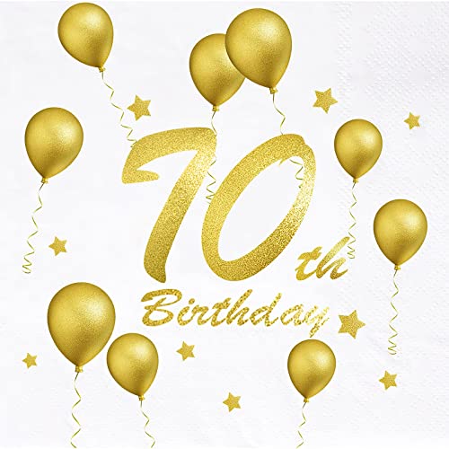 Servietten Geburtstag Gold Servietten 70. Geburtstag, Servietten 33x33 cm 20 Stück Happy Birthday Servietten for Frau Mann 70iger Geburtstag Deko Tischdeko Geburtstag Sparkling Celebration von yumcute