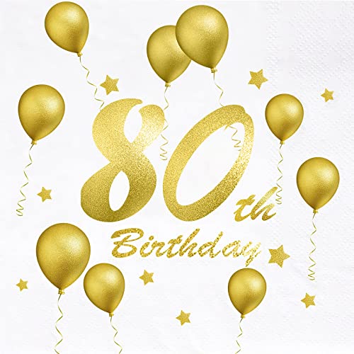 Servietten Geburtstag Gold Servietten 80. Geburtstag, Servietten 33x33 cm 20 Stück Happy Birthday Servietten for Frau Mann 80iger Geburtstag Deko Tischdeko Geburtstag Sparkling Celebration von yumcute