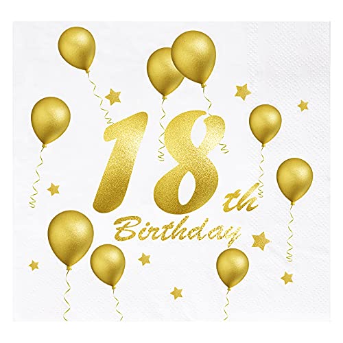 Servietten Geburtstag Junge Servietten 18. Geburtstag, 20 Stück Servietten Gold Servietten 33x33 cm, Happy Birthday Servietten for Mädchen 18 Geburtstag Deko Geburtstag Tischdeko Geburtstag von yumcute