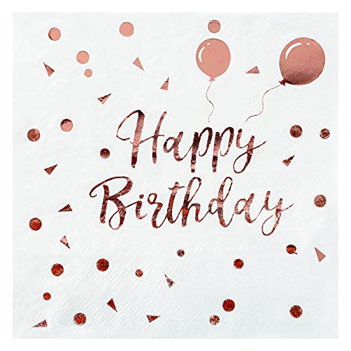 Servietten Geburtstag Mädchen, Servietten Happy Birthday Servietten Rosegold, 20 Stück Servietten Birthday 2-Lagig Servietten Geburtstag Frau für Mädchen Frauen Geburtstag Party Deko (33 x 33 cm) von yumcute