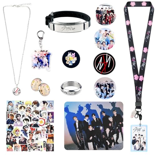 Stray Kids Fanartikel Set, Stray Kids Merch Gifts Set Kpop Merch Kpop Geschenkset für Fans mit Mauspad Telefonhalter Halsketten Armbänder Ohrringe Aufkleber Abzeichen von yumcute
