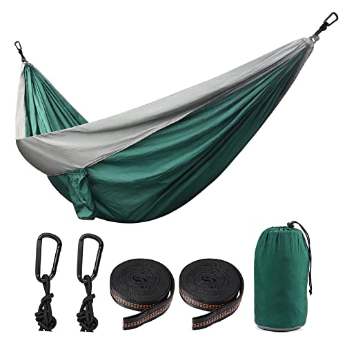 Yumcute Hängematte Outdoor Camping Hammock 300 x 200 cm für 2 Personen, leicht und langlebig, Tragfähigkeit bis zu 300 kg mit Tragetasche für Campingreisen im Freien (dunkelgrün grau) von yumcute