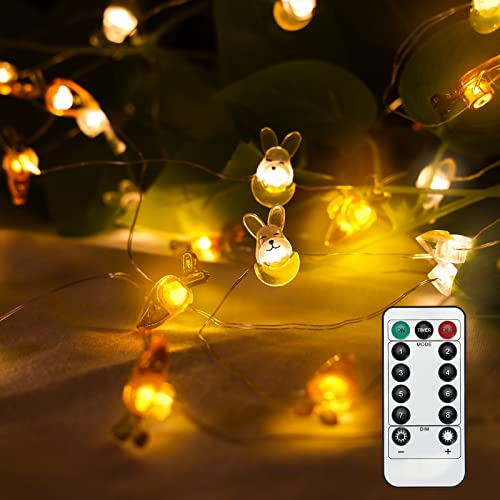 yumcute 50 LED Bunny Karotte Lichterkette, 5M Osterdekoration Lichterkette, Hasen Lichterkette, Ostern Lichterketten Hase LED Lichterkette Batteriebetrieben mit Timer, 8 Lichtblitzmodi von yumcute