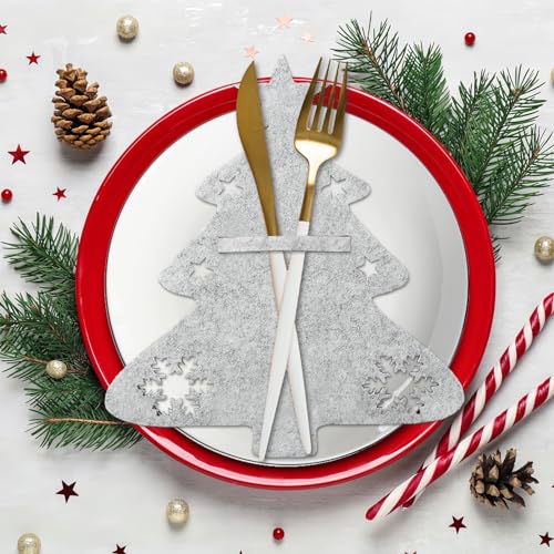 yumcute Besteckhalter Weihnachten Filz, Tischdeko Weihnachten, 12pcs Silber Grau Bestecktasche Weihnachten Filz, Weihnachtsbaum-Bestecktasche für Messer, Gabeln Und Löffel Weihnachtstisch Party Deko yumcute Besteckhalter Weihnachten Filz, Tischdeko Weihnachten, 12pcs Silber Grau Bestecktasche Weihnachten Filz, Weihnachtsbaum-Bestecktasche für Messer, Gabeln Und Löffel Weihnachtstisch Party Deko von yumcute