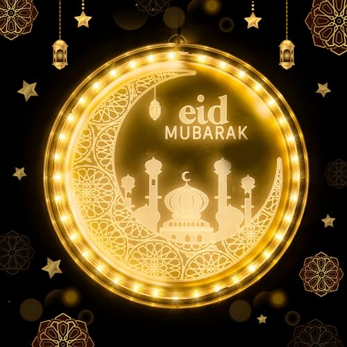 yumcute Eid Ramadan Fenster Lichter,8 Zoll 36 LEDs Muslim Mubarak Hängende Lichter mit Saugnapf Tragbar,LED Muslim Eid Ramadan Deko Licht für Außen Innen Party von yumcute