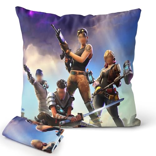 yumcute Kissenbezug Kinder Cartoon Fort nite Zierkissenbezüge mit Doppelseitigem Muster Verdecktem, Anime Theme Superweicher Plüsch Zierkissenbezüge Geschenke für Home Sofa Bett Stuhl-45x45cm von yumcute