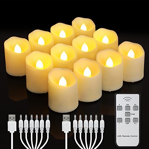 yunsheng 12 Stück Wiederaufladbare LED Teelichter mit Fernbedienung Timer, Aufladbar Flammenlose Flackernde Kerzen, Warmweißes Licht, Halloween Weihnachten Hause Hochzeit Deko (mit 2 USB Ladekabel) yunsheng 12 Stück Wiederaufladbare LED Teelichter mit Fernbedienung Timer, Aufladbar Flammenlose Flackernde Kerzen, Warmweißes Licht, Halloween Weihnachten Hause Hochzeit Deko (mit 2 USB Ladekabel) von yunsheng
