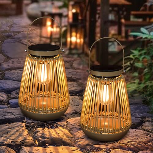yunsheng Solarlaterne für außen Hängend, IP65 Wasserdicht Solarlampen Outdoor, 2 Stück gewebte und Metall Solarleuchten für Hof Terrasse Rasen Balkon Garten Deko von yunsheng