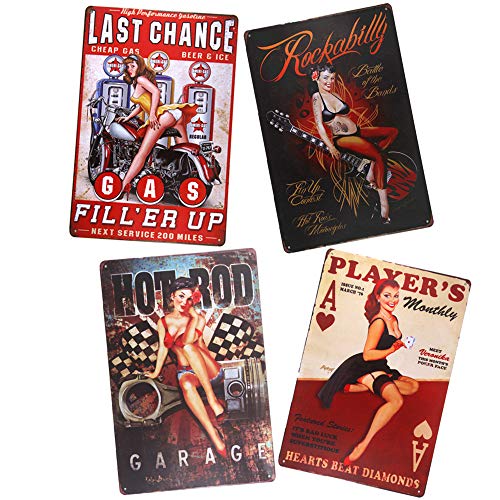4 Stück Vintage Service Garage Schilder Hot Rod Blechposter Wandkunst Dekor (B) von yunuo