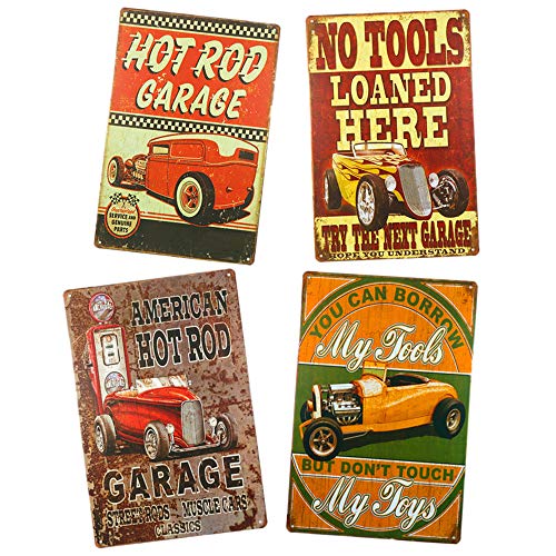 Hot Rod Garage Metall-Blechschilder 4 Stück Tankstelle Vintage Schilder (D) von yunuo