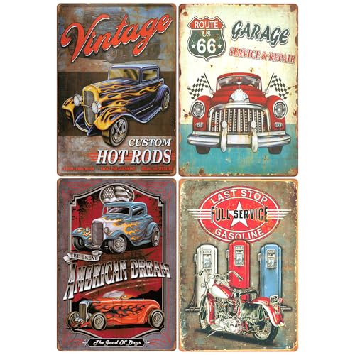 Yunuo Metall-Blechschilder für Tankstelle, Vintage-Schilder, 4 Stück (E) von yunuo